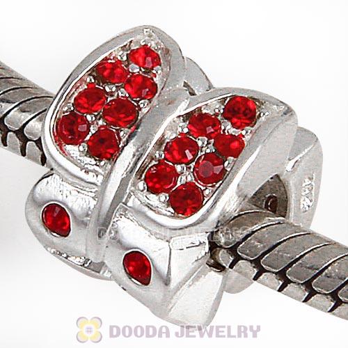 Sterling Silver Flutter Sky Bead with Light Siam Austrian Crystal