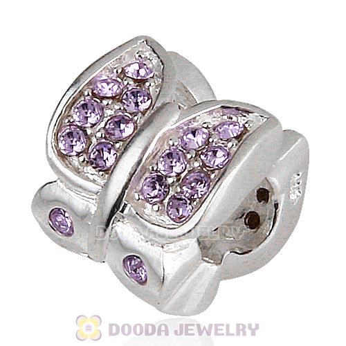 Sterling Silver Flutter Sky Bead with Violet Austrian Crystal
