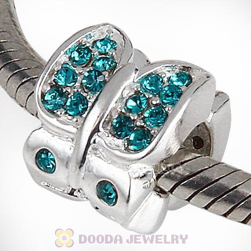 Sterling Silver Flutter Sky Bead with Blue Zircon Austrian Crystal