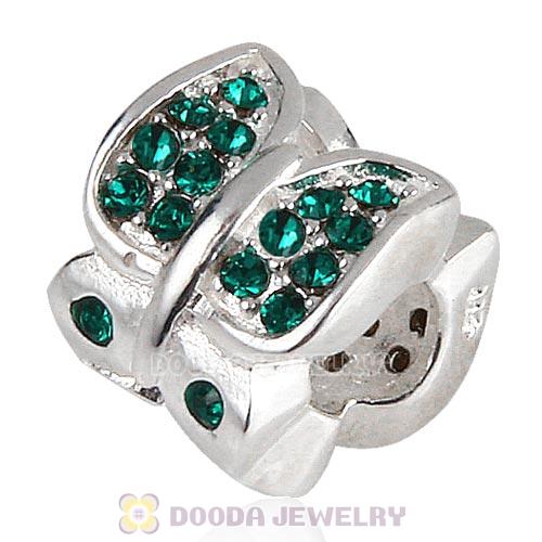 Sterling Silver Flutter Sky Bead with Emerald Austrian Crystal