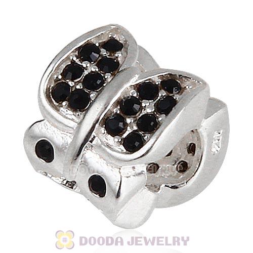 Sterling Silver Flutter Sky Bead with Jet Austrian Crystal