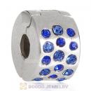 Sterling Silver Glimmer Clip Beads with Sapphire Austrian Crystal European Style