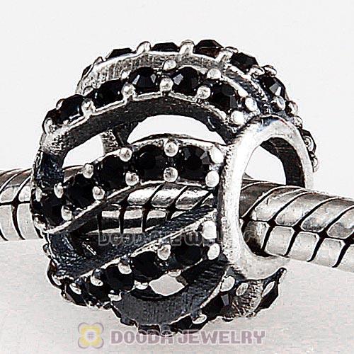 Sterling Silver Winter Wisp Bead with Jet Austrian Crystal
