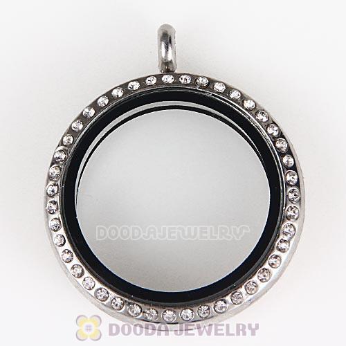 30mm Platinum Plated Alloy Glass Floating Locket Pendant with Crystal