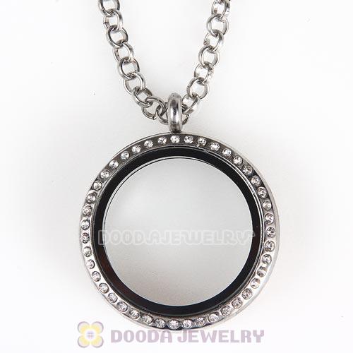 30mm Platinum Plated Alloy Glass Floating Locket Pendant with Crystal