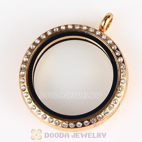 30mm KC Gold Plated Alloy Glass Floating Locket Pendant with Crystal