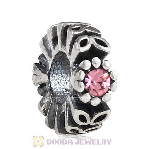 Sterling Silver Twice as Nice Spacer Bead with Light Rose Austrian Crystal