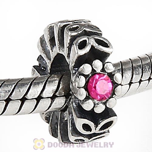 Sterling Silver Twice as Nice Spacer Bead with Rose Austrian Crystal
