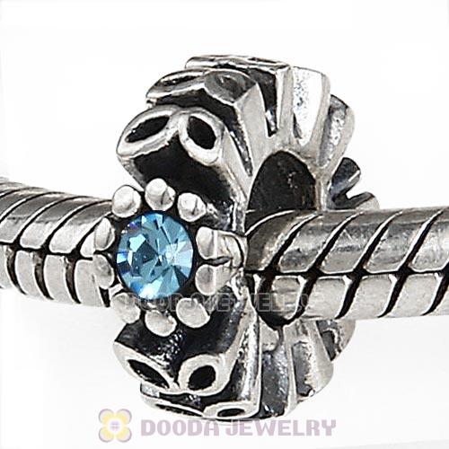 Sterling Silver Twice as Nice Spacer Bead with Aquamarine Austrian Crystal