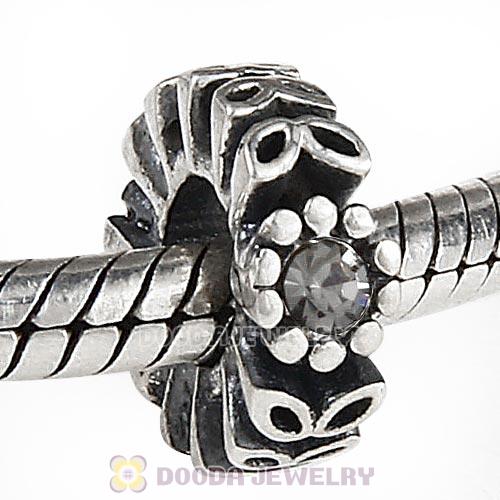 Sterling Silver Twice as Nice Spacer Bead with Black Diamond Austrian Crystal