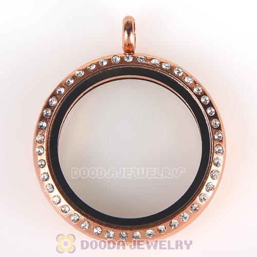 30mm Rose Gold Plated Alloy Glass Floating Locket Pendant with Crystal