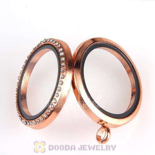 30mm Rose Gold Plated Alloy Glass Floating Locket Pendant with Crystal