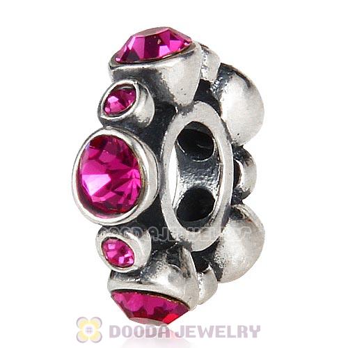 European Style Sterling Silver Spacer Bead with Fuchsia Austrian Crystal