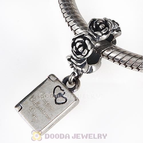 European Style Sterling Silver Flower Beads Dangle Love Note Charm