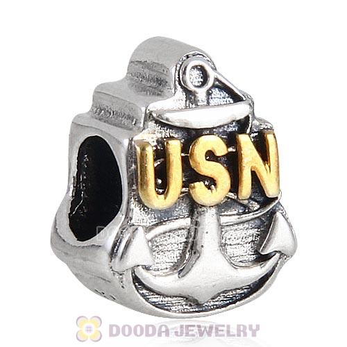 Sterling Silver Gold Plated USN Navy Two-Tone Beads European Style