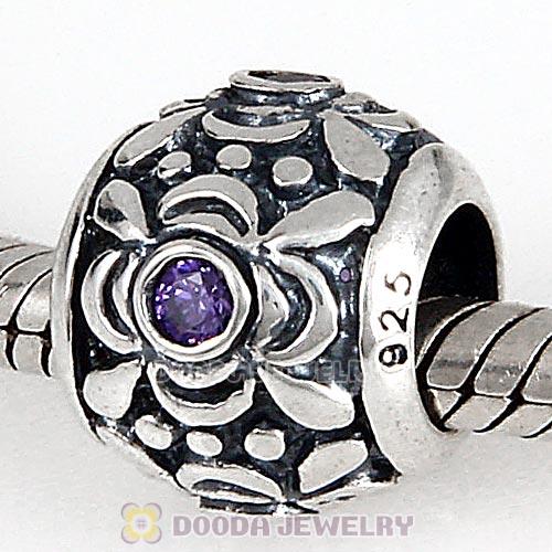 Antique Sterling Silver Flower Charm Beads with CZ Stones