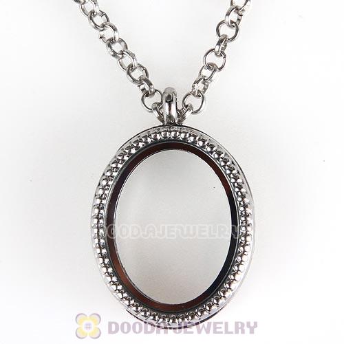 Platinum Plated Alloy Glass Floating Locket Oval Pendant with Dots