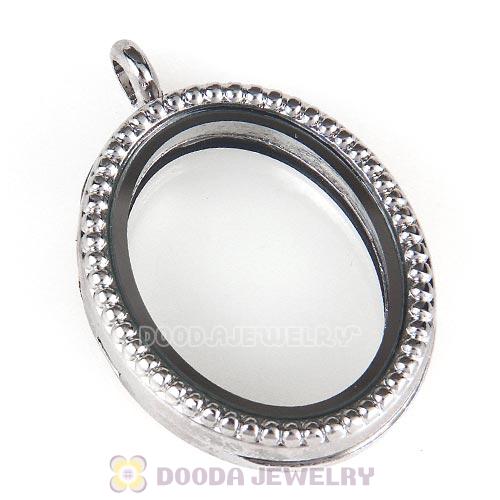 Platinum Plated Alloy Glass Floating Locket Oval Pendant with Dots