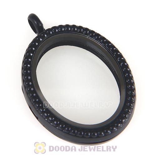 Black Plated Alloy Glass Floating Locket Oval Pendant with Dots