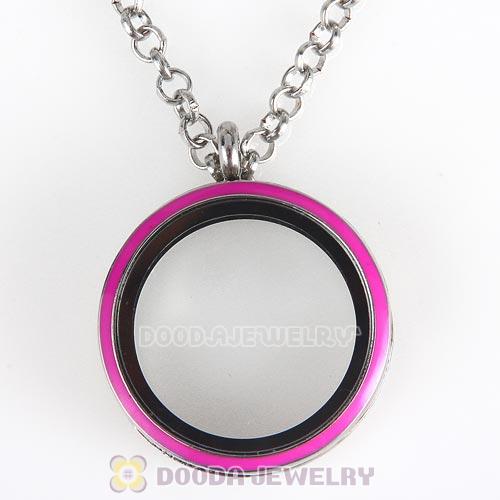 Platinum Plated Alloy Glass Floating Locket Pendant Rose Face