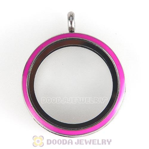 Platinum Plated Alloy Glass Floating Locket Pendant Rose Face