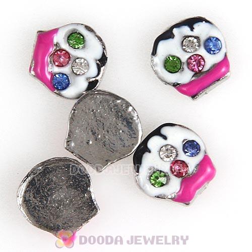 Platinum Plated Alloy Enamel Cupcake with Crystal Floating Locket Charms Wholesale