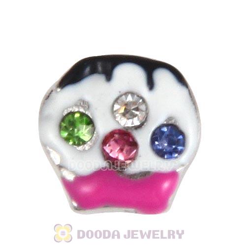 Platinum Plated Alloy Enamel Cupcake with Crystal Floating Locket Charms Wholesale