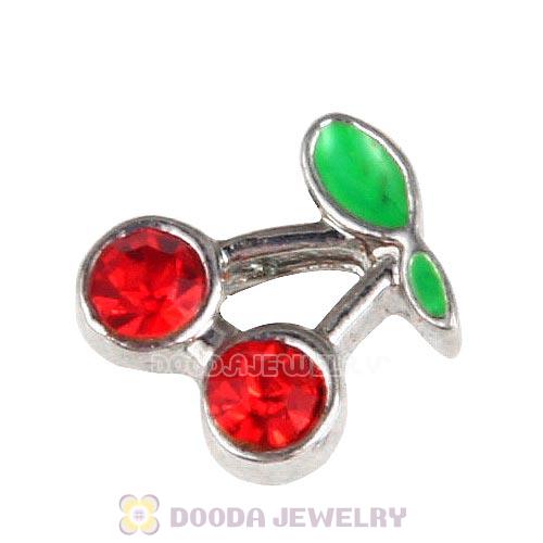 Platinum Plated Alloy Enamel Cherry with Crystal Floating Locket Charms Wholesale