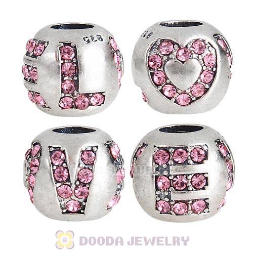 Sterling Silver Surrounded by Love with Light Rose Austrian Crystal Charm