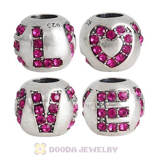 Sterling Silver Surrounded by Love with Fuchsia Austrian Crystal Charm