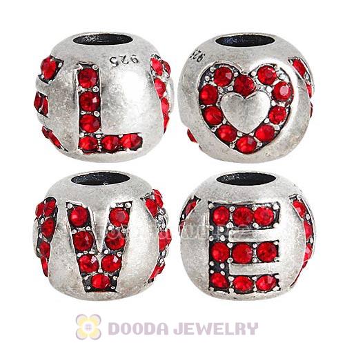 Sterling Silver Surrounded by Love with Light Siam Austrian Crystal Charm