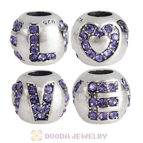 Sterling Silver Surrounded by Love with Tanzanite Austrian Crystal Charm