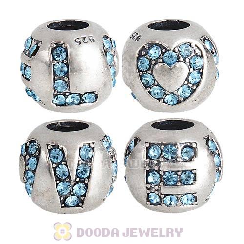 Sterling Silver Surrounded by Love with Aquamarine Austrian Crystal Charm