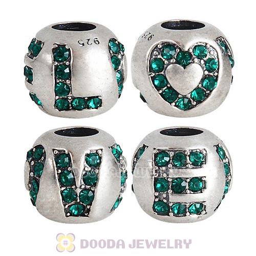 Sterling Silver Surrounded by Love with Emerald Austrian Crystal Charm