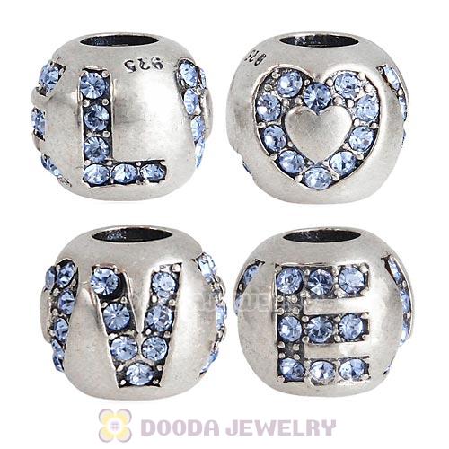 Sterling Silver Surrounded by Love with Light Sapphire Austrian Crystal Charm
