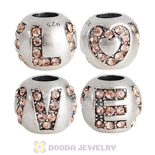 Sterling Silver Surrounded by Love with Light Peach Austrian Crystal Charm