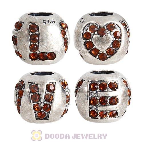 Sterling Silver Surrounded by Love with Smoked Topaz Austrian Crystal Charm