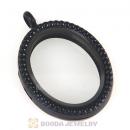 Black Plated Alloy Glass Floating Locket Oval Pendant with Dots