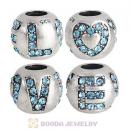 Sterling Silver Surrounded by Love with Aquamarine Austrian Crystal Charm