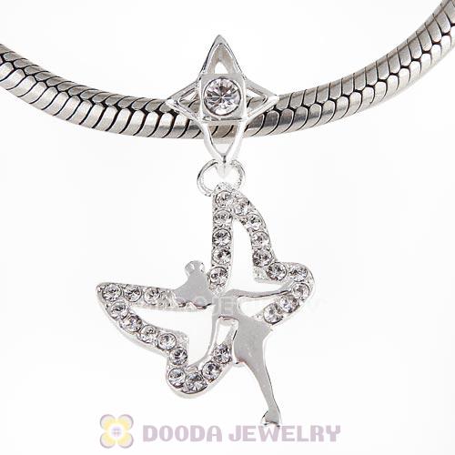 European Style Sterling Silver Dangle Tinkerbell Beads with Clear Austrian Crystal
