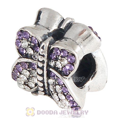 Sterling Silver Sparkling Butterfly with Tanzanite and Clear Austrian Crystal Charm