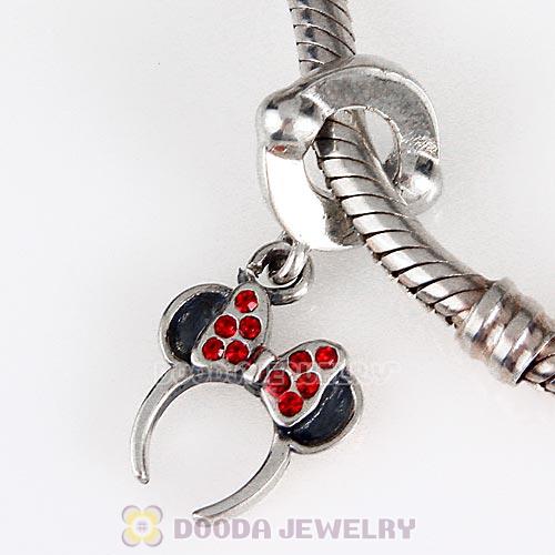 Sterling Silver Dangle Minnie Mouse Headband Beads with Light Siam Austrian Crystal