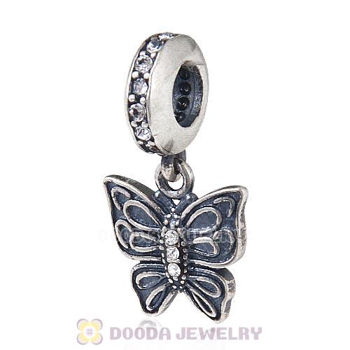 European Style Sterling Silver Dangle Love Butterfly Beads with Clear Austrian Crystal