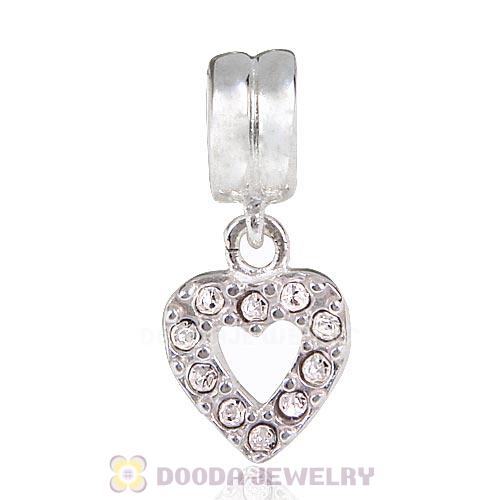 Sterling Silver Heart Dangle Charms with Clear Austrian Crystal