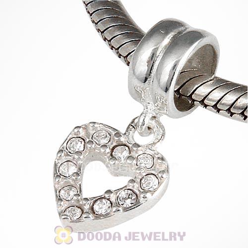 Sterling Silver Heart Dangle Charms with Clear Austrian Crystal