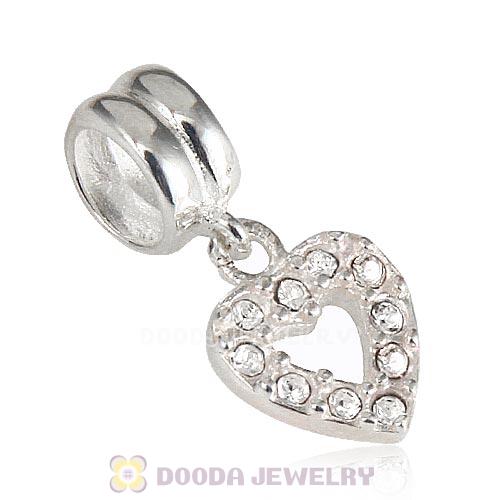 Sterling Silver Heart Dangle Charms with Clear Austrian Crystal