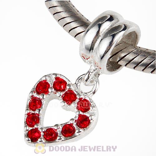 Sterling Silver Heart Dangle Charms with Light Siam Austrian Crystal