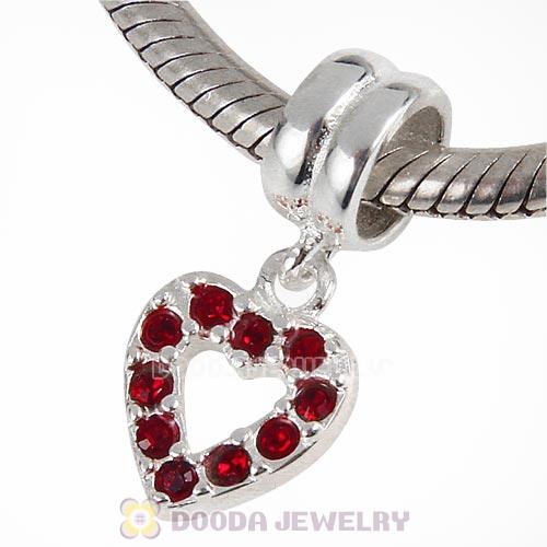Sterling Silver Heart Dangle Charms with Siam Austrian Crystal