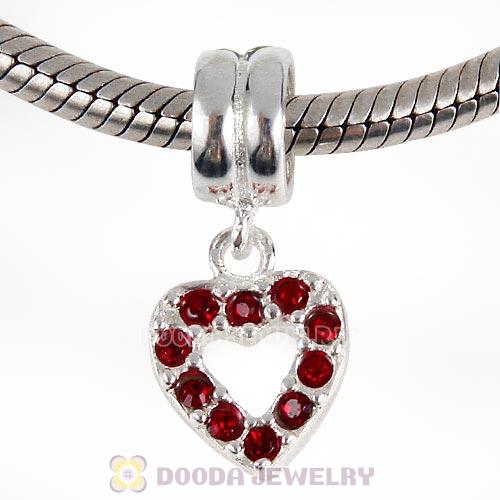 Sterling Silver Heart Dangle Charms with Siam Austrian Crystal