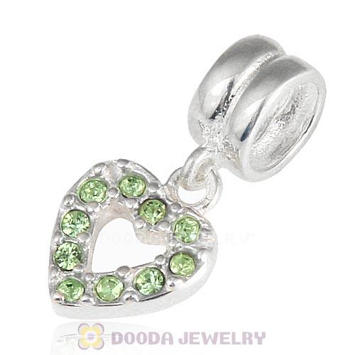 Sterling Silver Heart Dangle Charms with Peridot Austrian Crystal